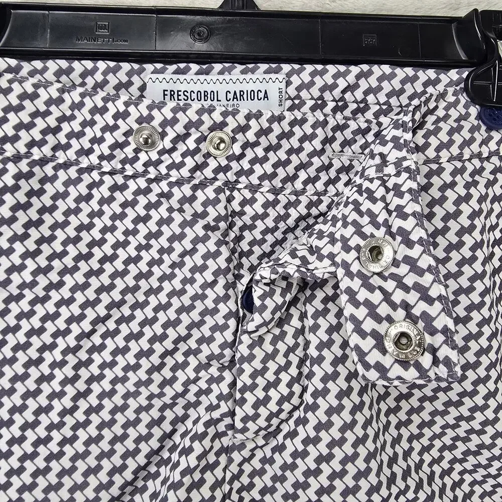Frescobol Carioca Swim Shorts Trunks Mens 32 Lined White Geometric 5